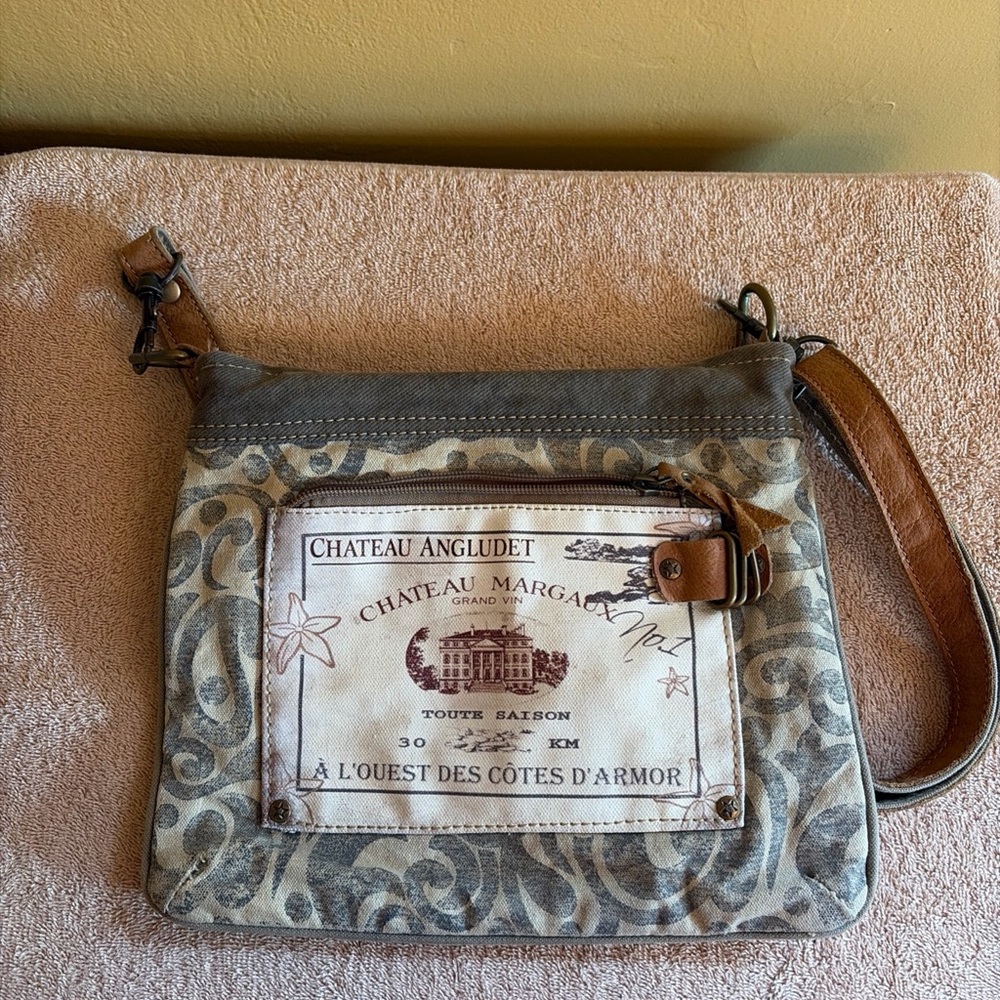 Myra Bag Beige and Brown Printed Canvas Crossbody